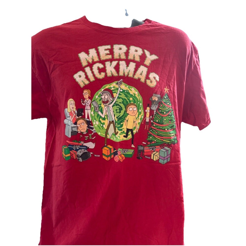 Rick & Morty Red Graphic Tee Merry Rickmas Size L